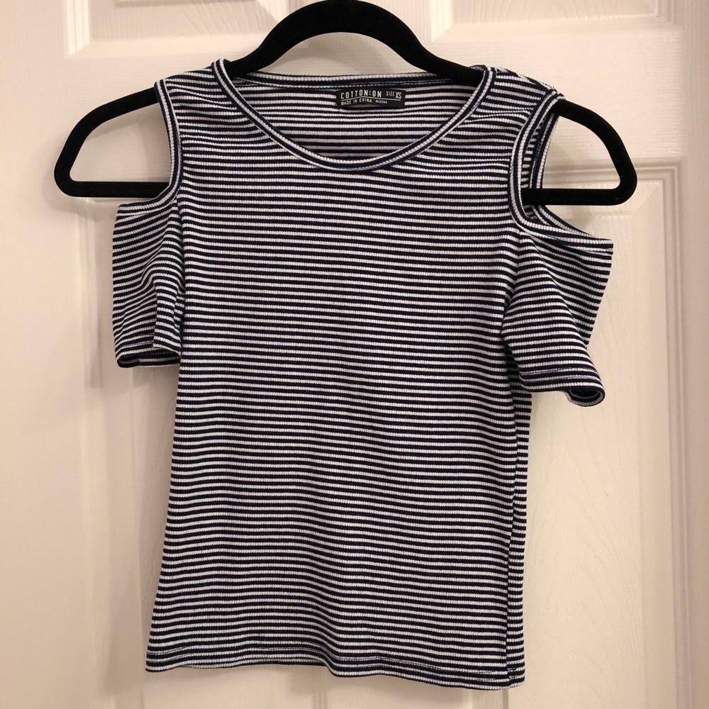 Navy and white cold shoulder top
